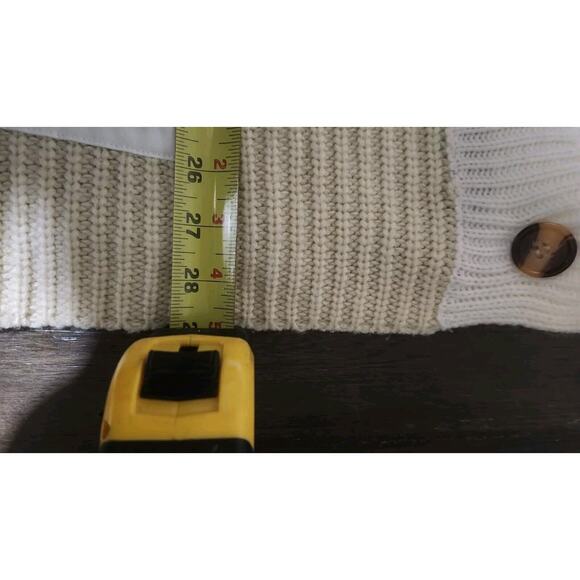 Davi & Dani Cardigan Cream Tan Black White Colorblock Oversized Pockets Sz Large - Picture 6 of 9